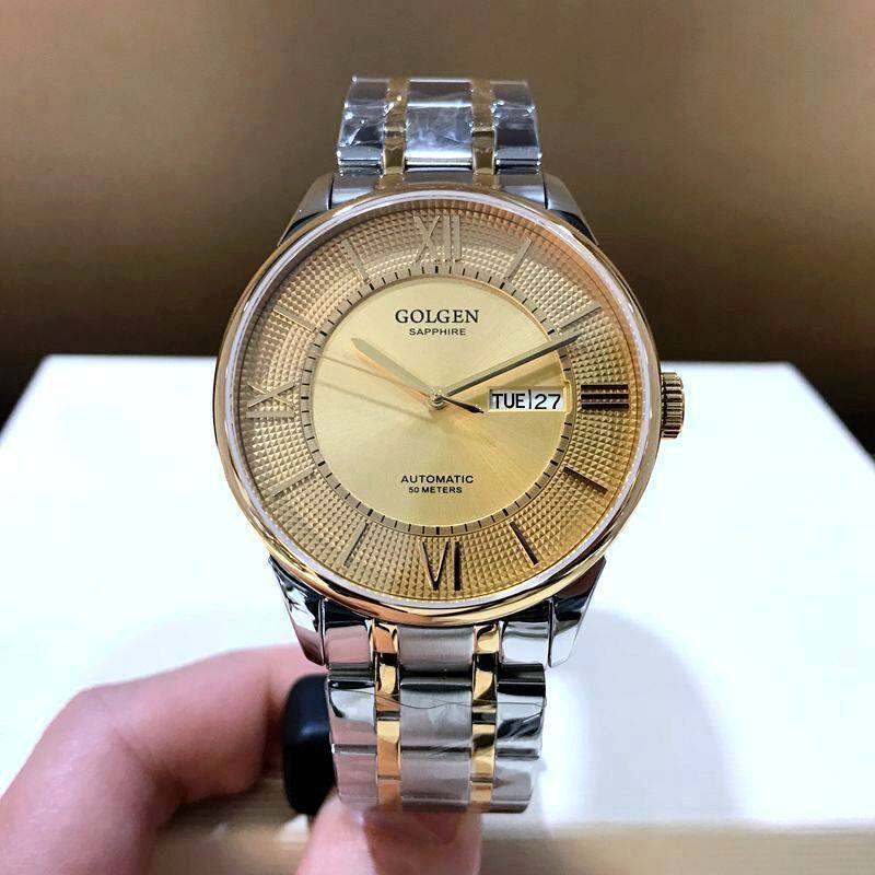 专柜正品古尊钢带手表镀金防水全自动机械商务日历男表透底休闲
