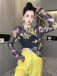 RR fashion 小衫女2024夏季新款法式设计感花朵薄款长袖圆领上衣