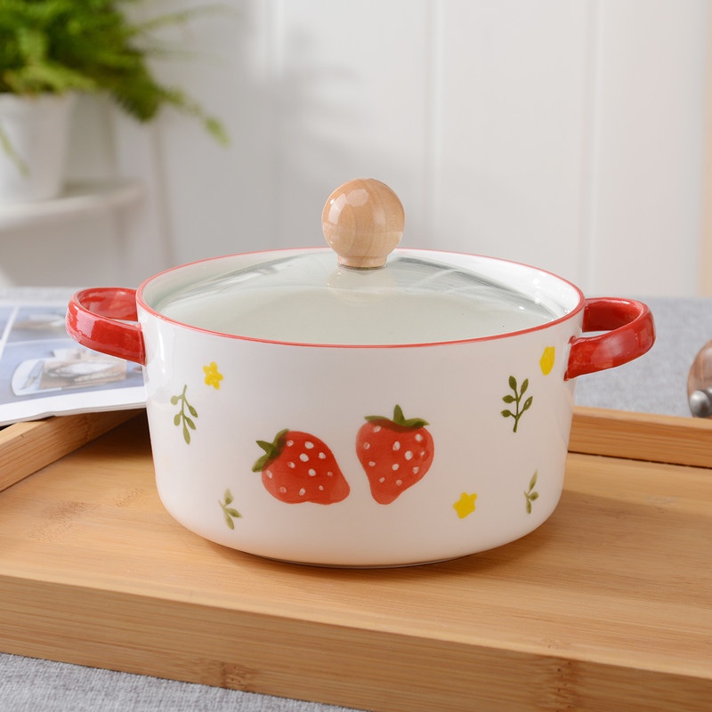 北欧风格泡面碗 家用陶瓷小汤碗 多色创意双耳带盖碗学生宿舍用碗