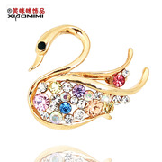 Post Korean version of smile package Swan brooch Crystal rhinestone women high corsage pin clasp Korea accessories