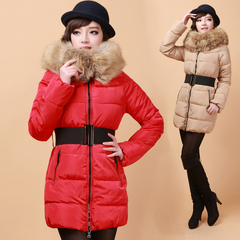 2016冬装新款女装韩版修身棉服毛领腰带中长款加厚棉衣外套清仓