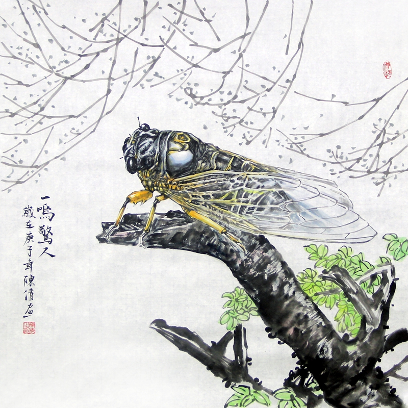 现货真迹手绘陈倩装饰画知了动物国画斗方四尺国画