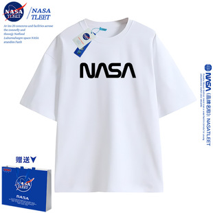 NASA男童T恤春秋2024新款潮牌短袖红色上衣秋装