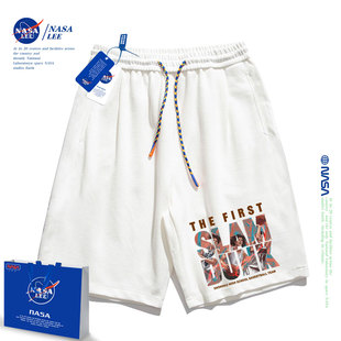 NASA灌篮高手儿童短裤夏季男童纯棉2024新款外穿大童白色女童裤子