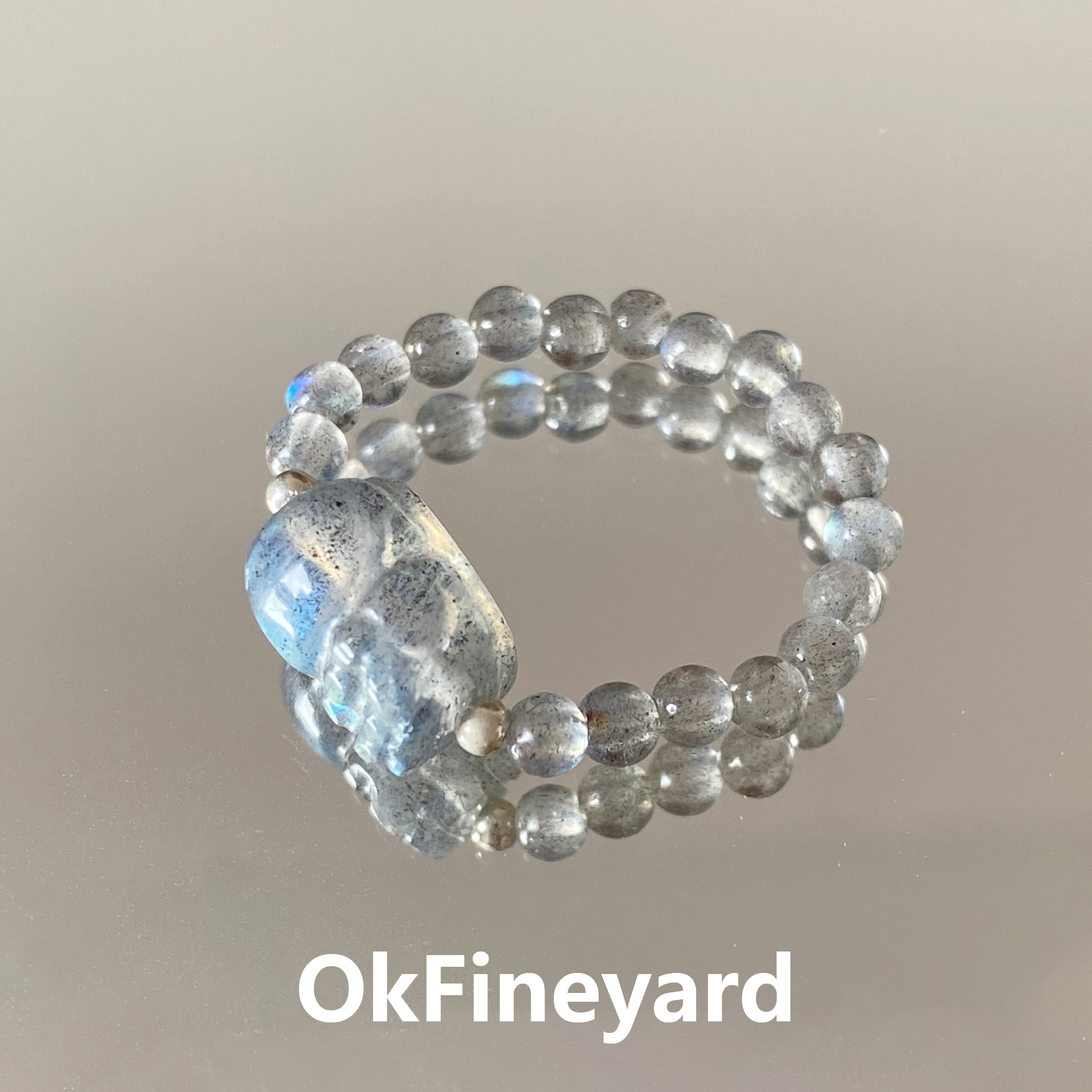 OkFineyard天然月光石貔貅戒指女串珠弹力绳尾戒招财转运水晶指环