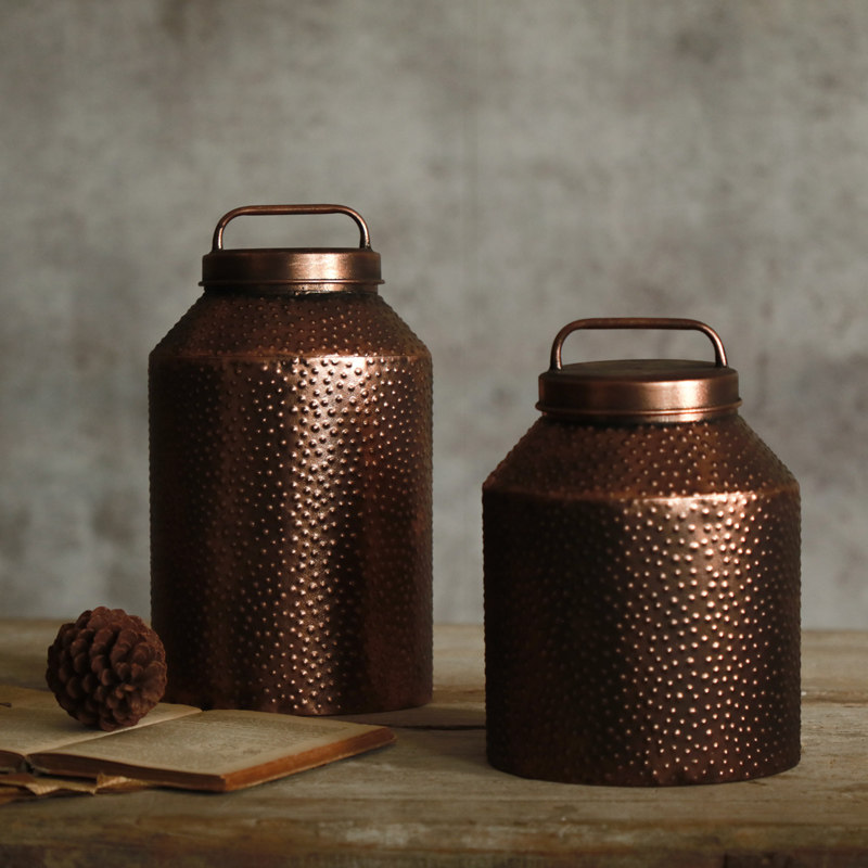 简约工业风金属储物罐仿古铜工艺品复古铁艺收纳非密封罐家居摆件