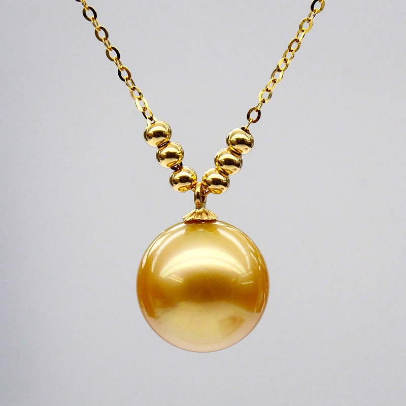 鑫润18k金6加1款南洋海水珍珠项链锁骨链单颗送妈妈正圆然