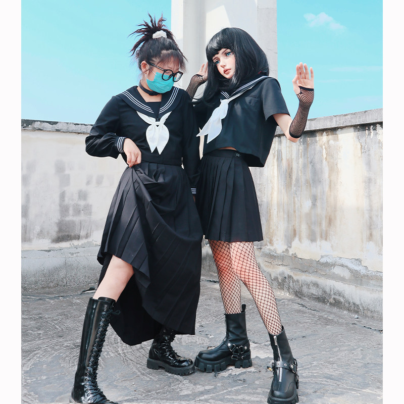 【光腿研究所】百褶裙黑色短裙中长日系学院风百搭不良裙夏jk制服