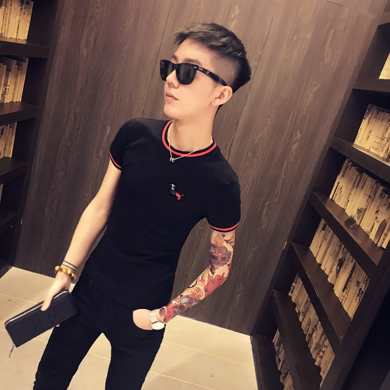 两色 社会青年 精神小伙 快手青年男修身短袖t恤tee t70p38|数据包