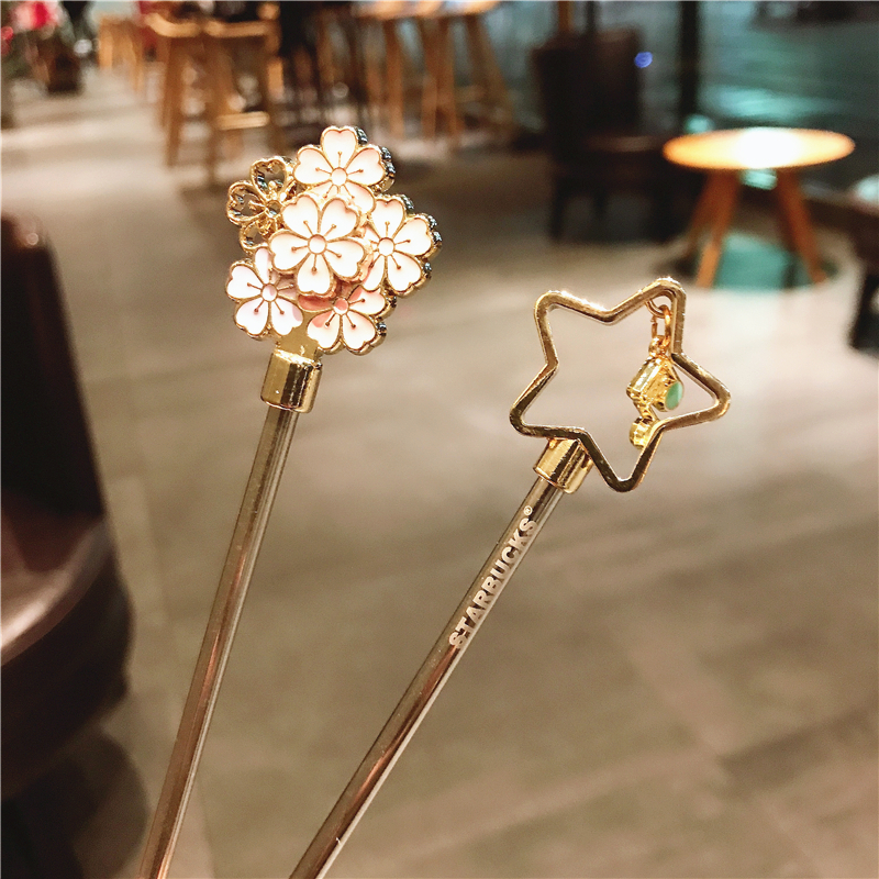 星巴克搅拌棒_星巴克樱花搅拌棒音乐符号不锈钢金属咖啡引流棒子长柄