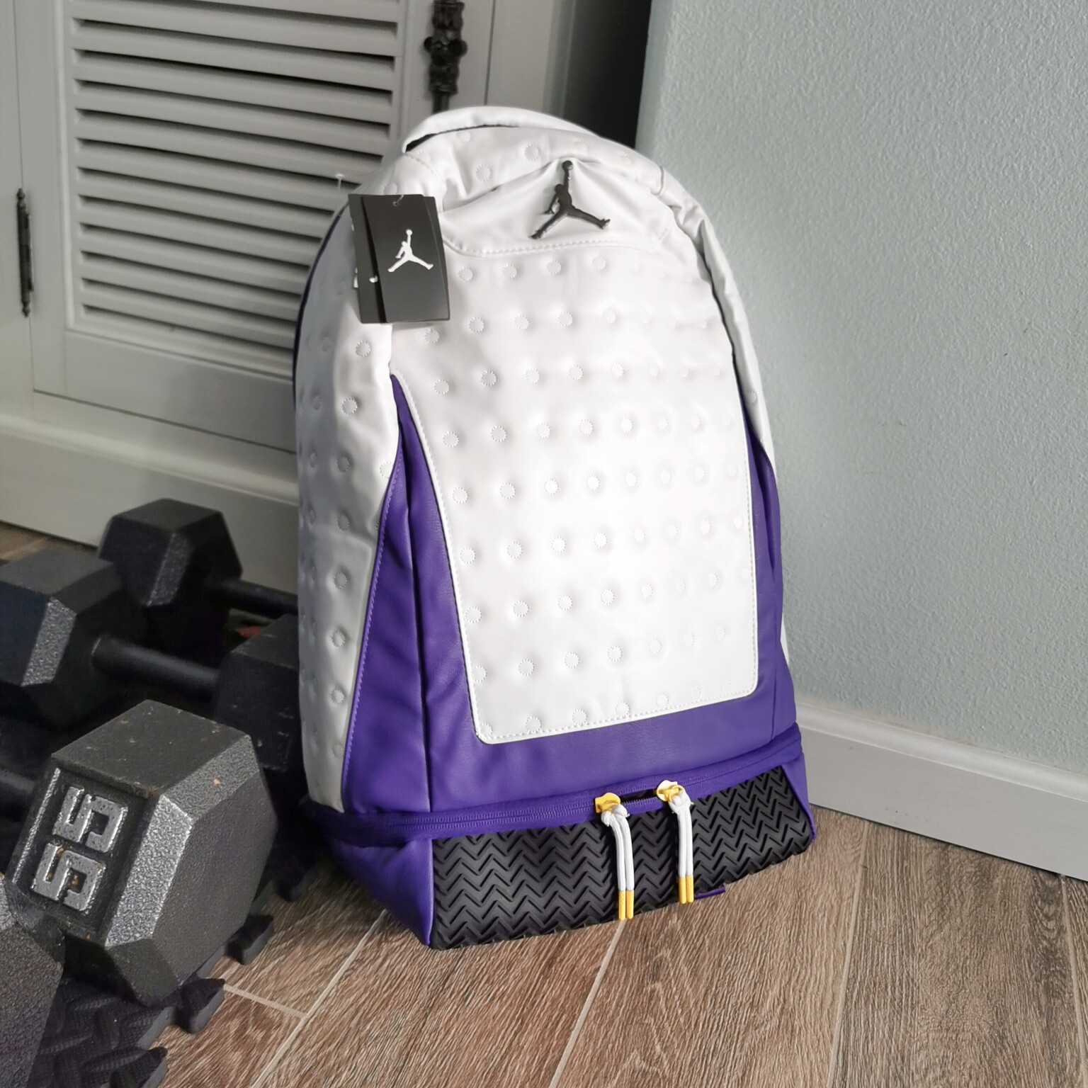 美国直邮代购 jordan aj13 湖人配色 紫金 运动双肩包 学生书包