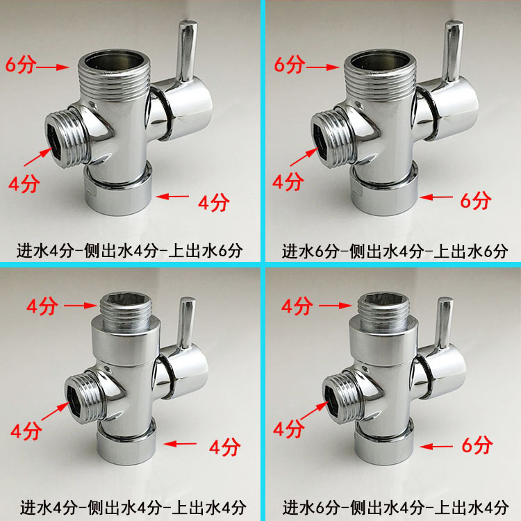 全铜淋浴快开三通分水器4分6分转换阀花洒配件一进二出用角阀开关