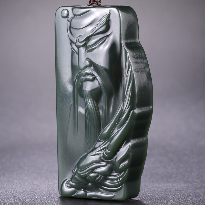 【关公】省级玉石雕刻大师张国军 和田玉青玉挂件60.81g