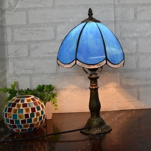 明轩蒂凡尼简约书房装饰卧室床头灯具地中海风格玻璃护眼温馨台灯