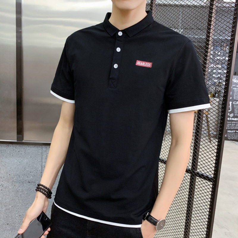 2021短袖polo衫男 夏季新款休闲宽松拼接假两件潮牌翻领衣服
