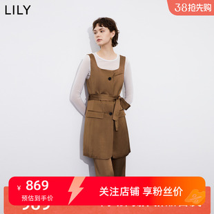【商场同款】LILY2024春新款女装含亚麻时尚短款背带连衣裙小个子