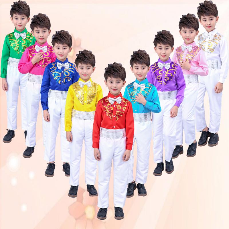 儿童演出服男童亮片幼儿园小学生帅气合唱舞蹈服主持礼服表演套装在类目 童装/婴儿装/亲子装, 儿童演出服中 - 来自Buy2taobao.com提供专业的淘宝代购服务