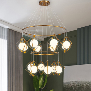 复式楼大吊灯别墅客厅灯美式楼中楼复古阁楼跃层挑高楼梯灯长吊灯