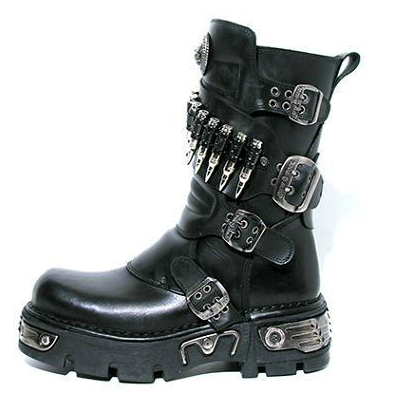 订制款newrock潮流朋克靴 子弹装饰皮带扣真皮靴 情侣款 多色
