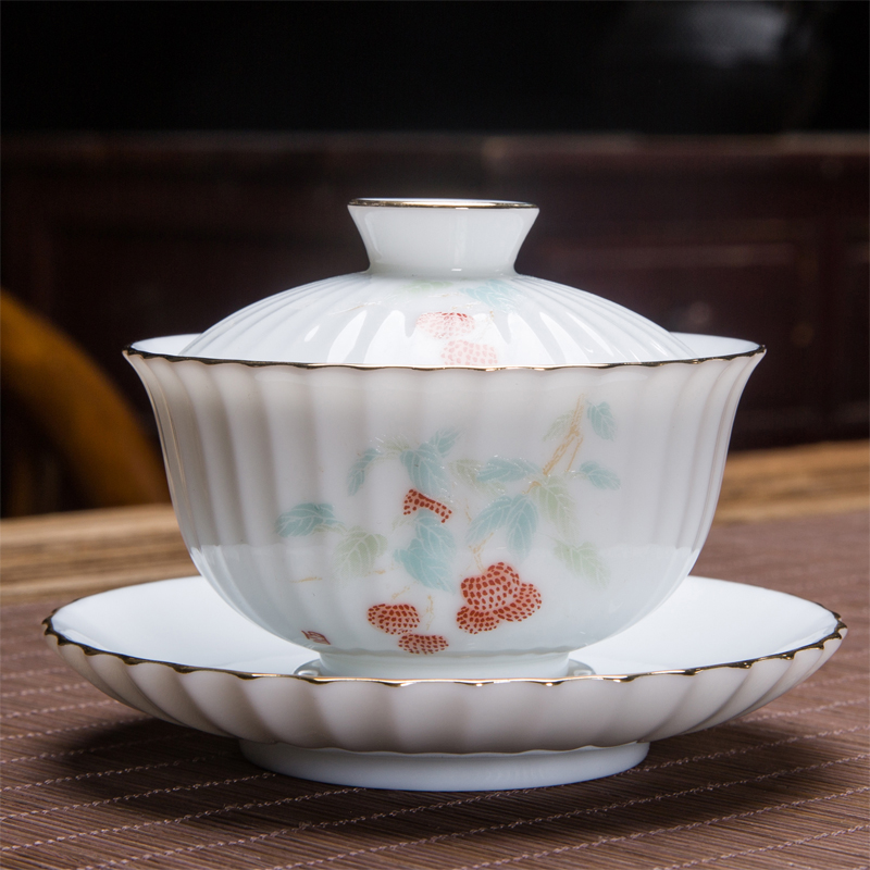 陶瓷盖碗茶杯小号泡茶碗功夫茶具三才碗手绘白瓷高档家用单个茶碗