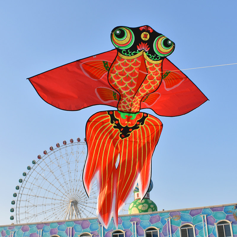 华筝烫金金鱼风筝鲤鱼线轮套餐潍坊传统成人易飞大型儿童新款好飞