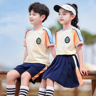 幼儿园园服夏装纯棉运动会班服套装夏季短袖圆领毕业照小学生校服