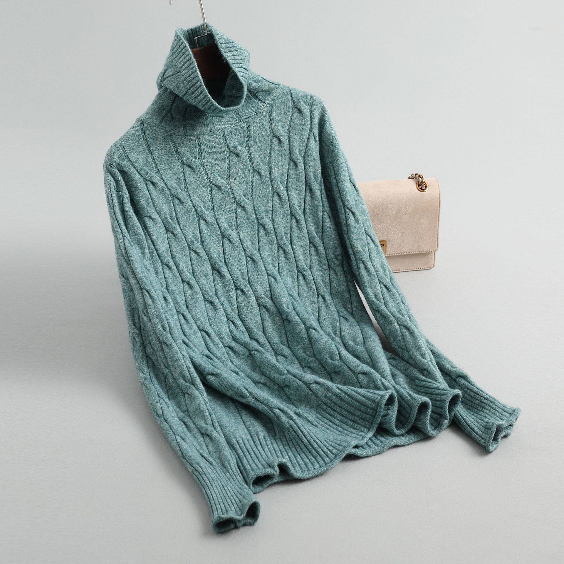 2021新款加厚高领毛衣女秋冬新款欧美纯色羊驼绒毛衣