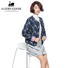 LUZERN GOOSE 进口波兰羽绒服女 短款日系印花女装外套纯色甜美