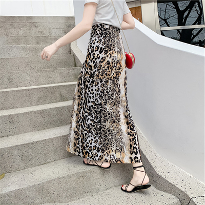 豹纹雪纺半身裙修身裙夏新款泰国风包臀裹裙系带不规则半身长裙女