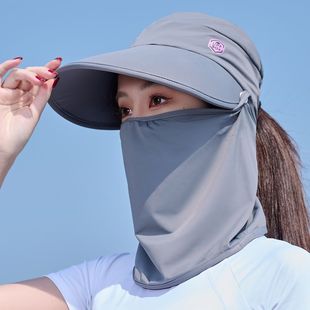 夏季防晒帽子女士户外遮脸新款防紫外线面罩冰丝护颈口罩透气薄款