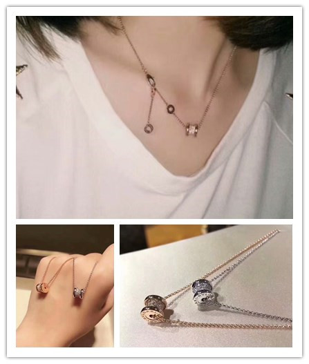欧洲代购 bvlgari /宝格丽 白金/玫瑰金小蛮腰密镶钻石吊坠项链