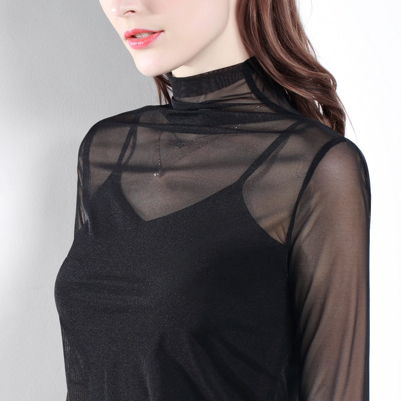 纱网上衣 透明薄纱_纱网上衣黑纱透视沙衣薄纱春秋新