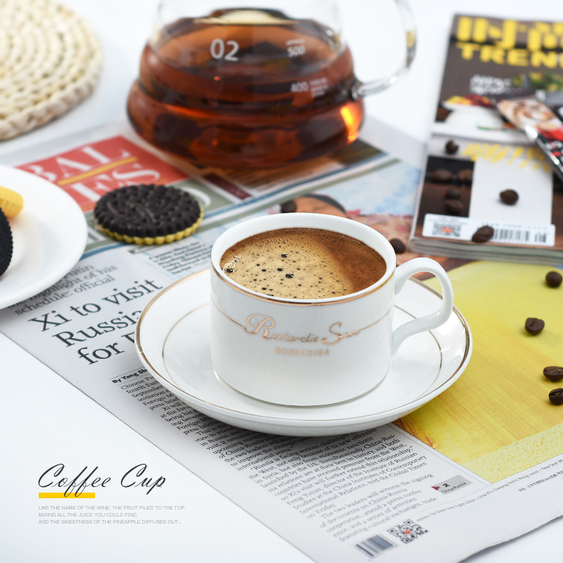 欧式陶瓷杯纯白金边咖啡杯套装创意简约家用咖啡杯子办公室用送勺