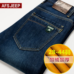 AFS JEEP/战地吉普大码加绒牛仔裤 男士冬季加厚中年直筒长裤保暖