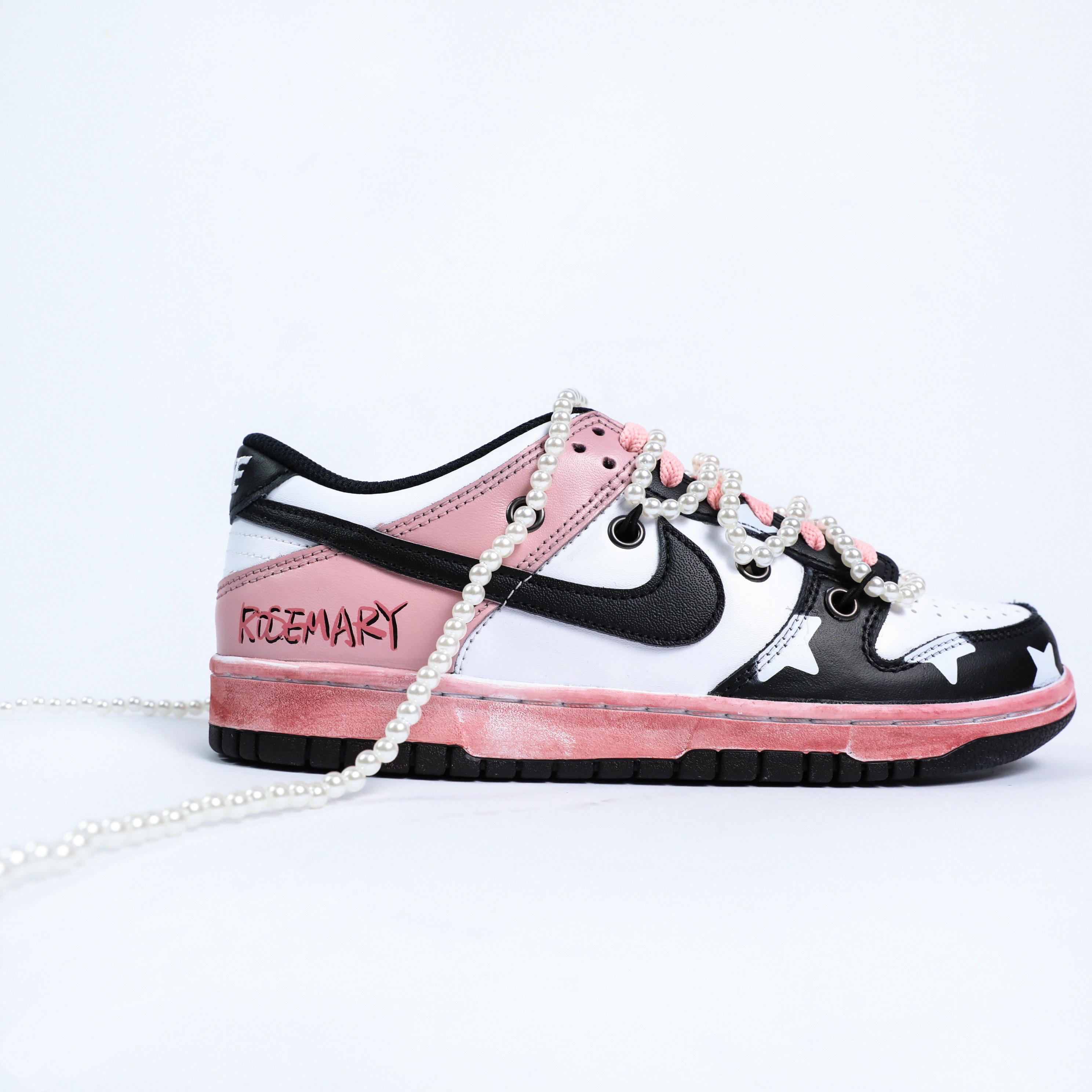 nike dunk low 情人节限定 满天星 做旧脏粉 珍珠绑带 黑白粉 女