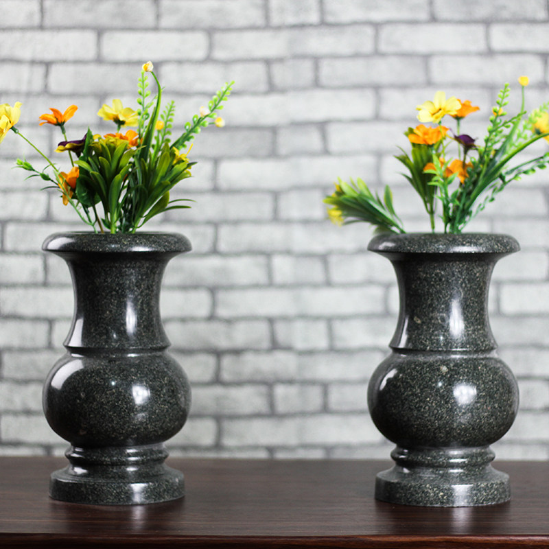 青石花瓶墓地祠堂寺庙祭祖拜神石头光面雕花花瓶石材怀旧耐冻复古