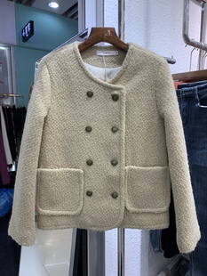 AMLY艾美丽雅22502冬季新款小香风加棉时尚百搭小众双排扣外套女