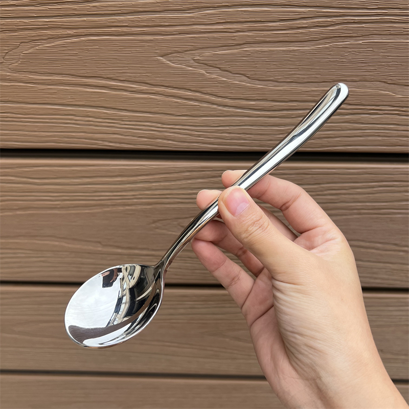 厚重圆头勺304不锈钢吃饭勺汤勺拌饭勺 汤匙调羹西餐勺长柄圆更