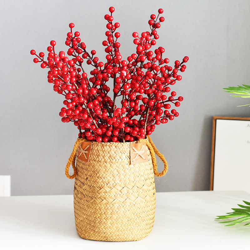冬青果红色浆果发财果客厅相思豆装饰幸运红豆果圣诞仿真假花