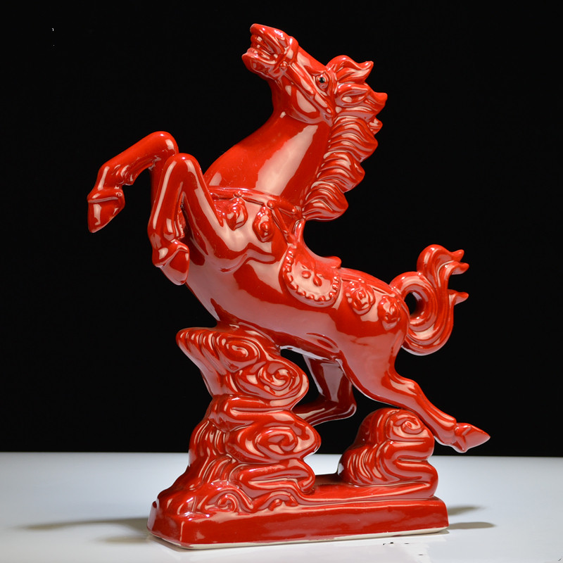 陶瓷中国红马摆件 升学中考高考祝福励志 马到成功书房新年装饰品