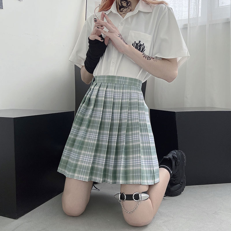 jk格裙高腰显瘦格子百褶裙短裙半身裙学生女夏,女装半身裙,王家