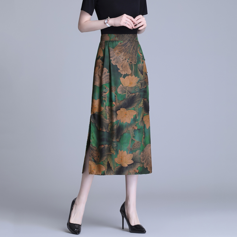 香云纱真丝桑蚕丝妈妈半身裙长裙女2021新款夏季高端高腰旗袍裙子