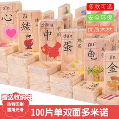 儿童益智宝宝积木制玩具早教学习汉字认知识字多米诺骨牌送孩子