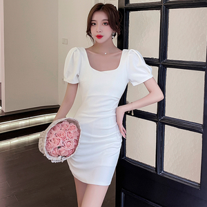 Solid color shows thin buttock skirt temperament slim dress woman