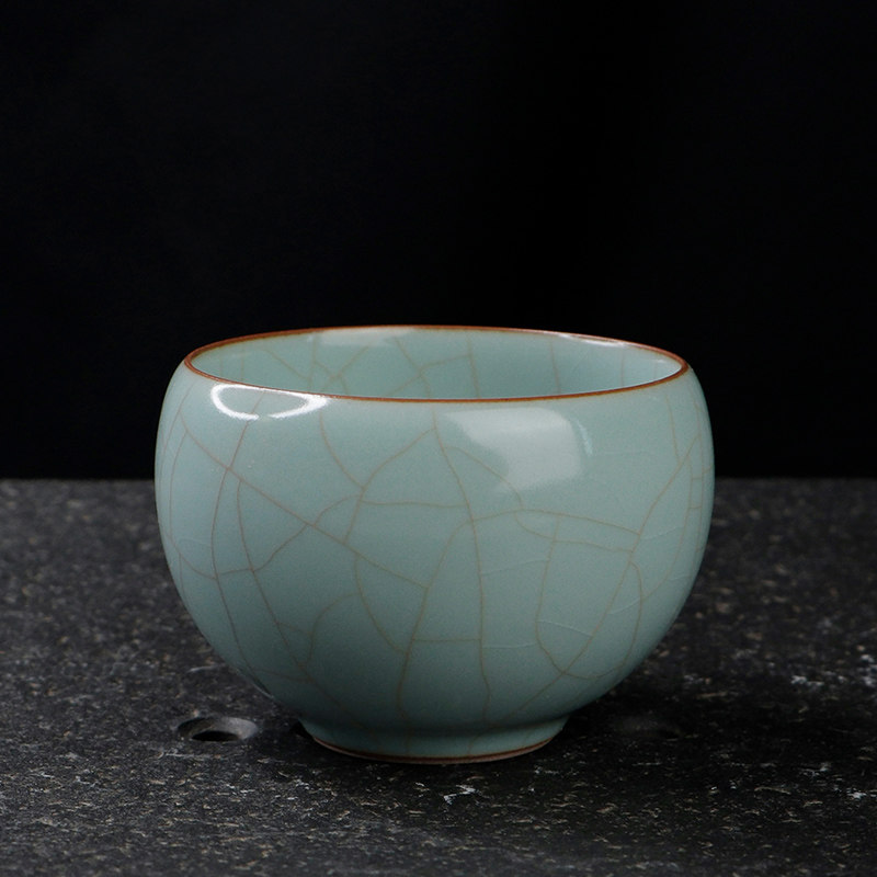 茶养开片厚湖天青汝窑圆融杯 家用陶瓷功夫茶具茶杯 个性品茗单杯