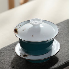 凝香阁 琅彩手绘蒲公英盖碗茶杯 陶瓷 三才盖碗 功夫茶具 敬茶碗