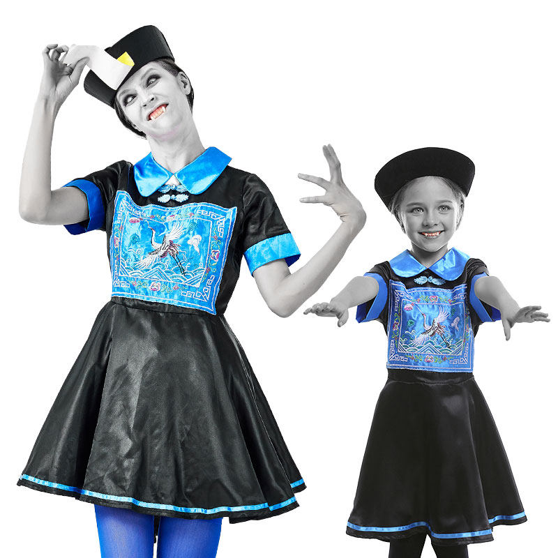 新款万圣节服装儿童舞台派对表演成人清朝僵尸服中式传统丧尸服 