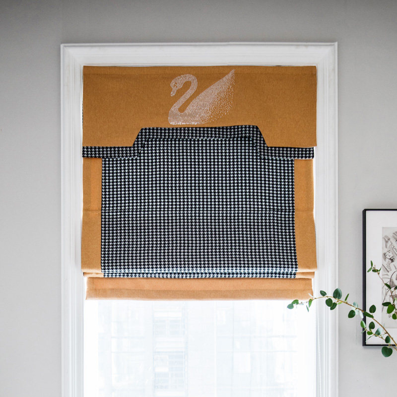 现代简约北欧轻奢风千鸟格罗马帘窗帘 升降帘飘窗提拉帘上下拉帘