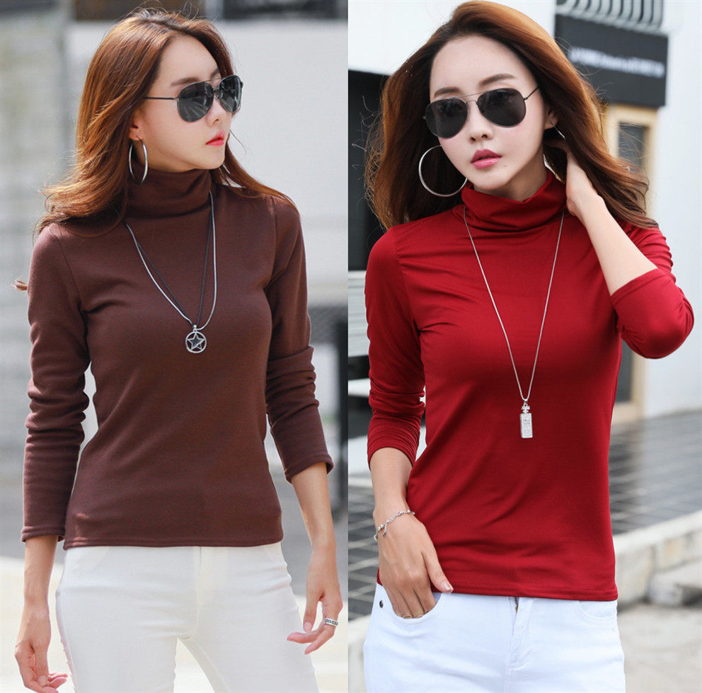 2019冬季爆款加绒高领长袖t恤女装 保暖打底衫 女士女式t恤潮