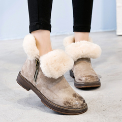 冬季短筒羊皮毛一体雪地靴女加绒加厚真皮保暖靴平底防滑防水短靴